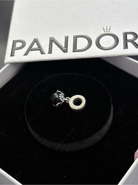Pandora Black Murano Glass Dangle Charm with Sterling Silver Accents